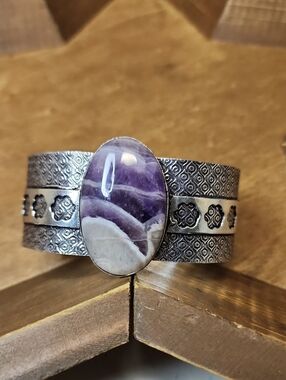 Handmade Cuff Bracelet with Purple Amethyst Stone